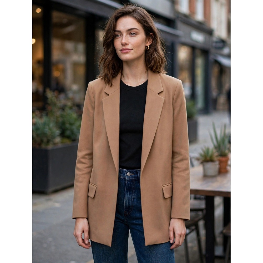 AllSaints Aleida Tri Blazer Tan Camel Open Front Jacket US 4 UK 8 WT017Y
